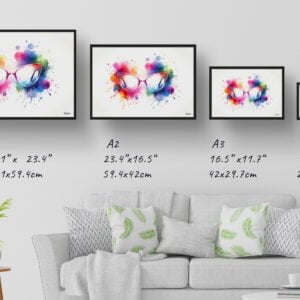 dream watercolour cats eye glasses print size comparison