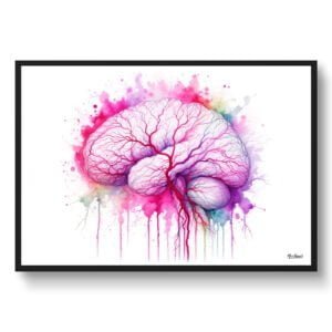 Cerebral Angiography side Wall Art Print Watercolour Vascularization Neurology Medical Doctor Clinic Painting