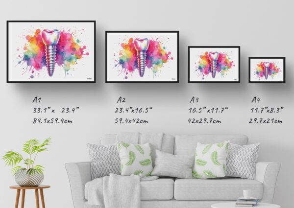 Dental implant Wall Art Print Watercolour Dental Surgery Dentist Medical Doctor Clinic Painting - Image 4