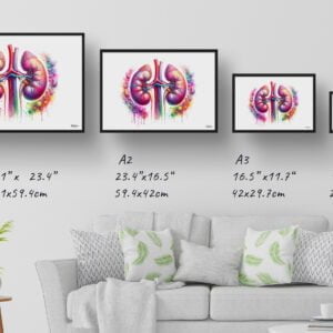 dream watercolour kidneys and adrenal glands print size comparison