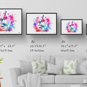 Microscope Wall Art Print Watercolour Science Lab Scientist Medical Doctor Clinic Painting - Image 4