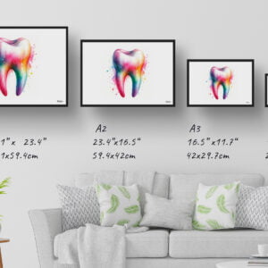 dream watercolour molar minimalist print size comparison