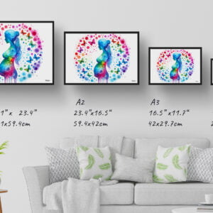 dream watercolour pregnancy print size comparison
