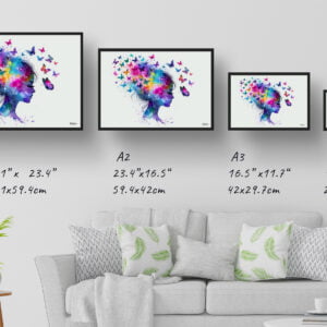 dream watercolour psychology thoughts of a woman print size comparison