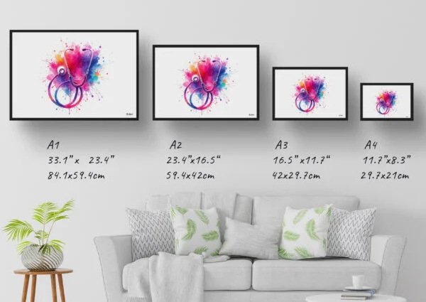 Stethoscope Wall Art Print Watercolour Doctor Nurse Medical Doctor Clinic Painting - Image 4
