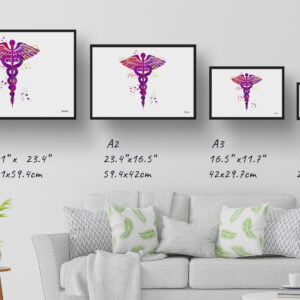 Caduceus Wall Art Print Watercolour Medical Doctor Office Clinic Framed Painting - Image 4