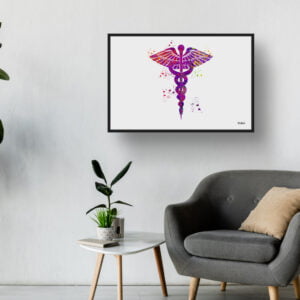 Caduceus Wall Art Print Watercolour Medical Doctor Office Clinic Framed Painting - Image 3