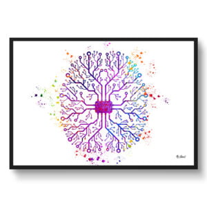 Digital Brain AI Anatomy Wall Art Watercolour Print Human Neurology Medical Doctor Office Clinic Framed Painting