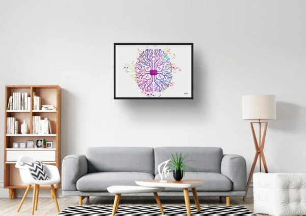 Digital Brain AI Anatomy Wall Art Watercolour Print Human Neurology Medical Doctor Office Clinic Framed Painting - Image 2
