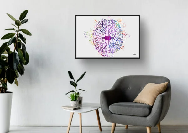Digital Brain AI Anatomy Wall Art Watercolour Print Human Neurology Medical Doctor Office Clinic Framed Painting - Image 3