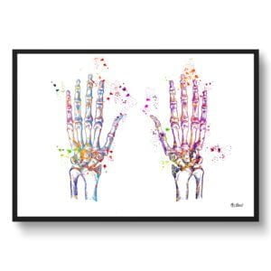 Hand Bones Anatomy Wall Art Print Watercolour Hand Surgeon Medical Doctor Office Clinic Framed Painting