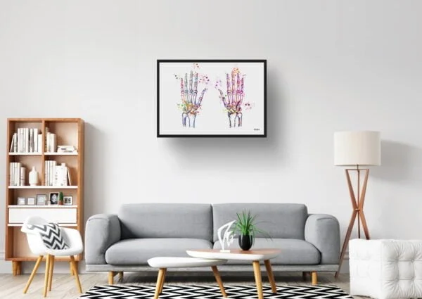 Hand Bones Anatomy Wall Art Print Watercolour Hand Surgeon Medical Doctor Office Clinic Framed Painting - Image 2