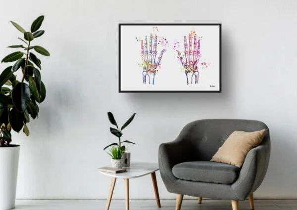 Hand Bones Anatomy Wall Art Print Watercolour Hand Surgeon Medical Doctor Office Clinic Framed Painting - Image 3