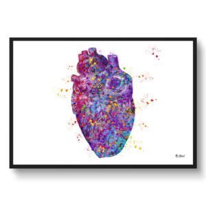 Heart Anatomy Wall Art Print Watercolour Cardiologist Medical Doctor Office Clinic Framed Painting