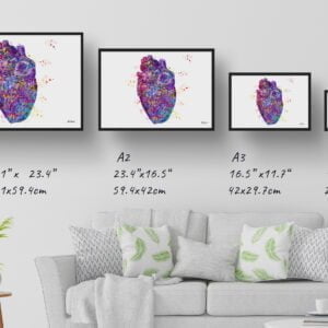 Heart Anatomy Wall Art Print Watercolour Cardiologist Medical Doctor Office Clinic Framed Painting - Image 4
