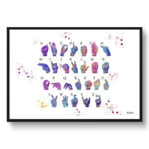 Sign Language Wall Art Print Watercolour ASL Hand Signing Alphabet Medical Wall Art