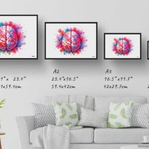 dream watercolour brain top print size comparison