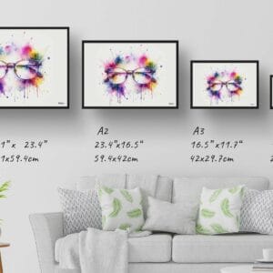 dream watercolour browline glasses metal print size comparison 1