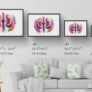 dream watercolour kidneys and adrenal glands print size comparison 1