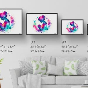 dream watercolour mother and newborn print size comparison