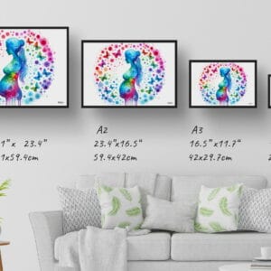 dream watercolour pregnancy print size comparison 1
