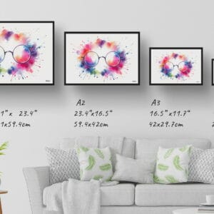 dream watercolour round glasses print size comparison