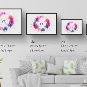 dream watercolour small round glasses print size comparison