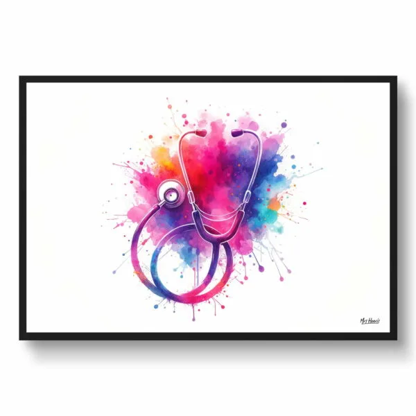 Stethoscope Wall Art Print Watercolour Doctor Nurse Medical Doctor Clinic Painting - Image 9