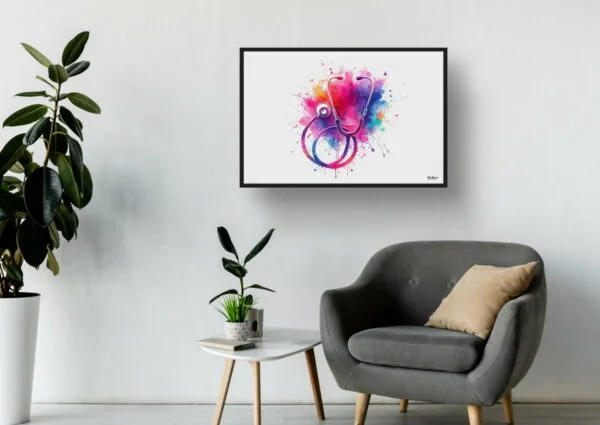 Stethoscope Wall Art Print Watercolour Doctor Nurse Medical Doctor Clinic Painting - Image 11