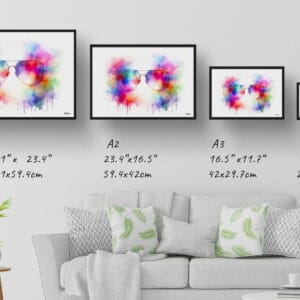 dream watercolour tall aviator glasses print size comparison