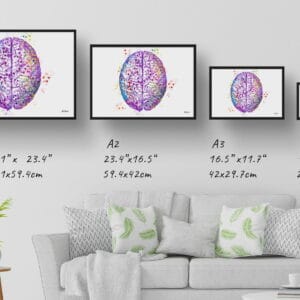 Brain (Top View) AnatomyWall Art Print Watercolour Human Neurology Medical Doctor Office Clinic Framed Painting - Image 8