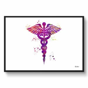 Caduceus Wall Art Print Watercolour Medical Doctor Office Clinic Framed Painting - Image 5