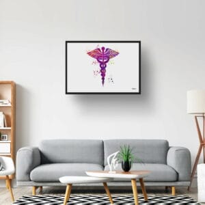 Caduceus Wall Art Print Watercolour Medical Doctor Office Clinic Framed Painting - Image 6