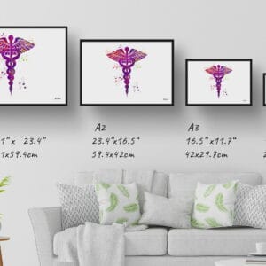 Caduceus Wall Art Print Watercolour Medical Doctor Office Clinic Framed Painting - Image 8