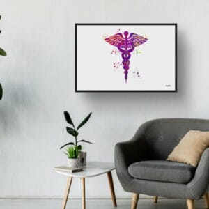 Caduceus Wall Art Print Watercolour Medical Doctor Office Clinic Framed Painting - Image 7