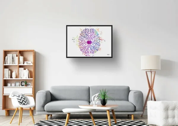 Digital Brain AI Anatomy Wall Art Watercolour Print Human Neurology Medical Doctor Office Clinic Framed Painting - Image 6