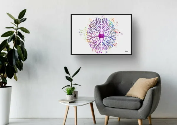 Digital Brain AI Anatomy Wall Art Watercolour Print Human Neurology Medical Doctor Office Clinic Framed Painting - Image 7