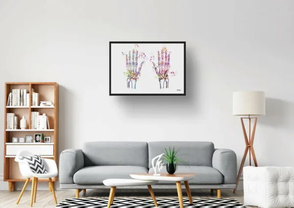 Hand Bones Anatomy Wall Art Print Watercolour Hand Surgeon Medical Doctor Office Clinic Framed Painting - Image 6
