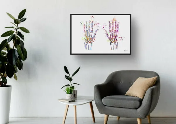 Hand Bones Anatomy Wall Art Print Watercolour Hand Surgeon Medical Doctor Office Clinic Framed Painting - Image 7