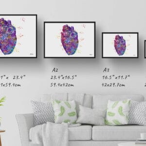 Heart Anatomy Wall Art Print Watercolour Cardiologist Medical Doctor Office Clinic Framed Painting - Image 8