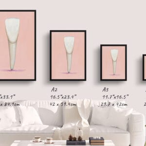 dental whimsical minimalism pink incisor print size comparison