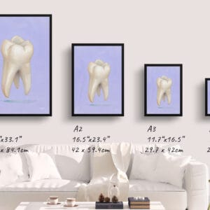 dental whimsical minimalism purple molar print size comparison